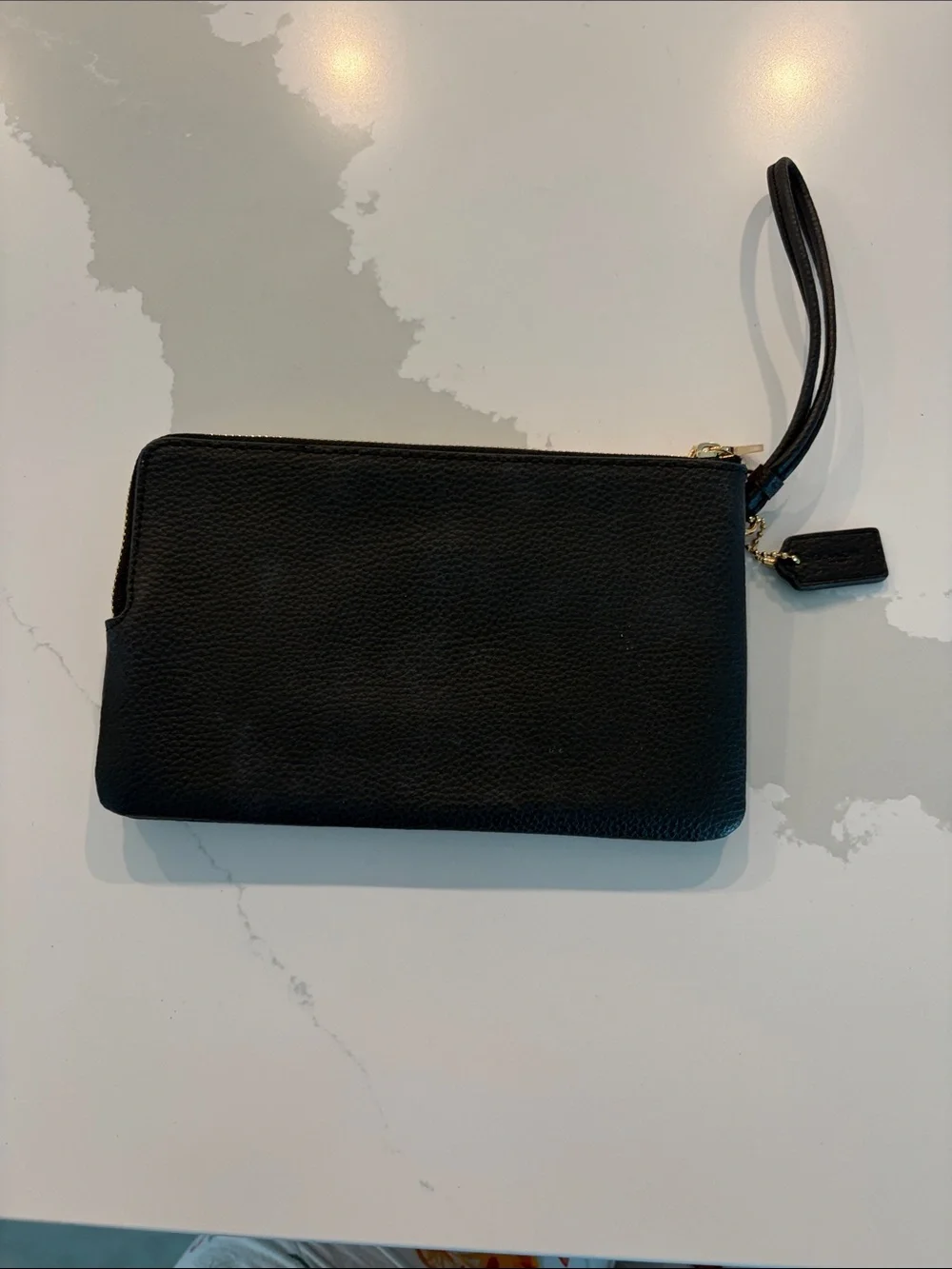 Coach Black Leather Zip Wristlet with Gold Logo - Picture 2 of 10